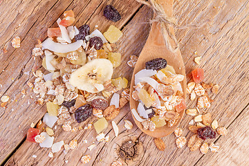 Image showing cereals muesli food in wooden spoon