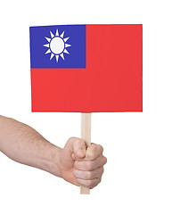 Image showing Hand holding small card - Flag of Taiwan