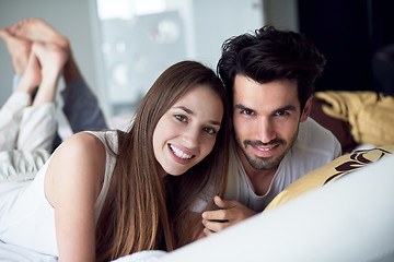 Image showing couple relax and have fun in bed