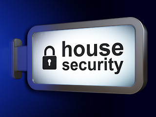 Image showing Privacy concept: House Security and Closed Padlock on billboard background