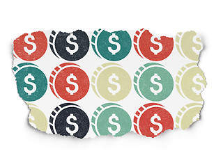 Image showing Currency concept: Dollar Coin icons on Torn Paper background