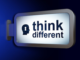 Image showing Education concept: Think Different and Head With Keyhole on billboard background