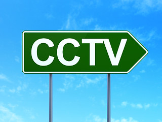 Image showing Security concept: CCTV on road sign background