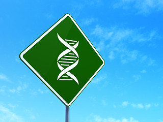 Image showing Science concept: DNA on road sign background