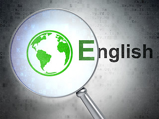 Image showing Learning concept: Globe and English with optical glass