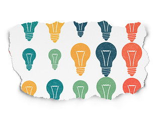 Image showing Business concept: Light Bulb icons on Torn Paper background