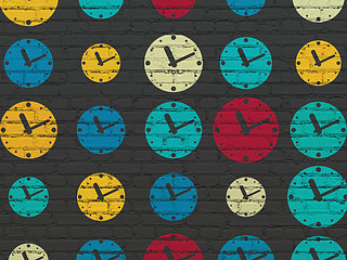 Image showing Time concept: Clock icons on wall background