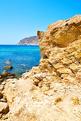 Image showing in  the mykonos  sea and beach blue  