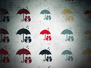 Image showing Safety concept: Family And Umbrella icons on Digital Paper background