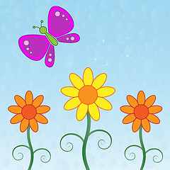 Image showing Butterfly and Flowers