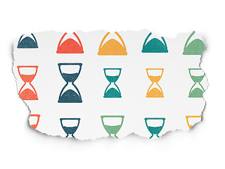 Image showing Time concept: Hourglass icons on Torn Paper background