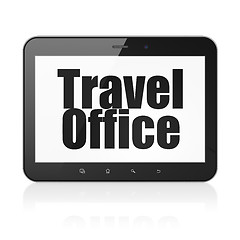 Image showing Vacation concept: Tablet Computer with Travel Office on display