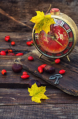 Image showing old alarm clock in the autumn style
