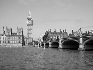 Image showing Black and white Houses of Parliament in London