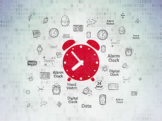 Image showing Timeline concept: Alarm Clock on Digital Paper background