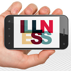 Image showing Healthcare concept: Hand Holding Smartphone with Illness on  display