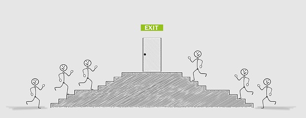 Image showing exit door and running people