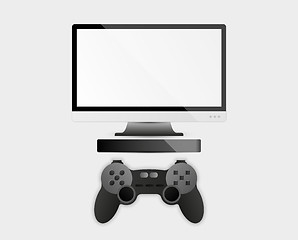 Image showing game controller, television and computer box