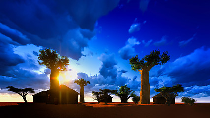 Image showing African village with traditional huts 