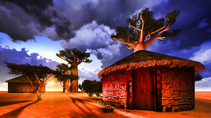 Image showing African village with traditional huts 