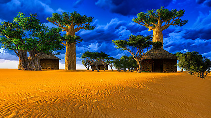 Image showing African village with traditional huts 