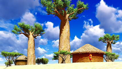 Image showing African village with traditional huts 