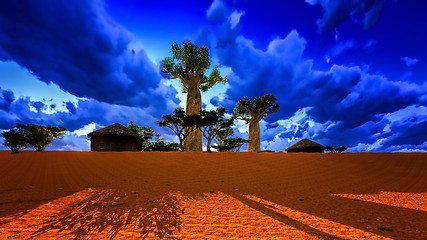 Image showing African village with traditional huts 