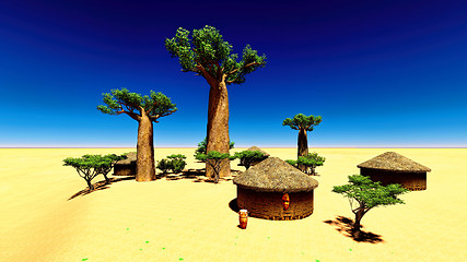 Image showing African village with traditional huts 