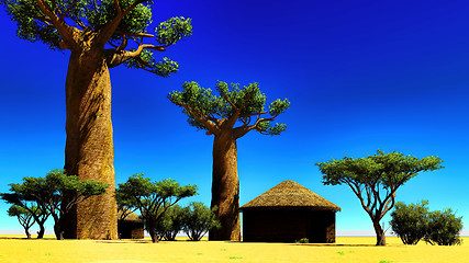 Image showing African village with traditional huts 