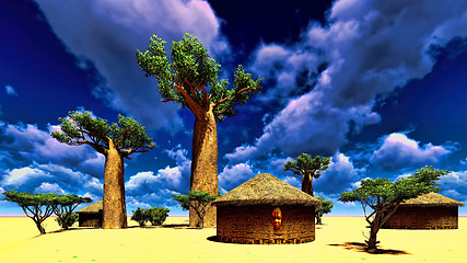 Image showing African village with traditional huts 