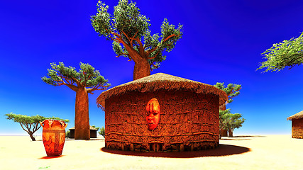 Image showing African village with traditional huts 