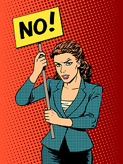 Image showing businesswoman policy protest with a poster no