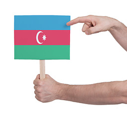 Image showing Hand holding small card - Flag of Azerbaijan