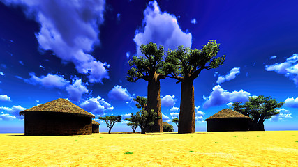 Image showing African village with traditional huts 