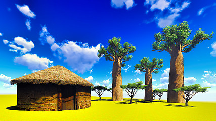 Image showing African village with traditional huts 