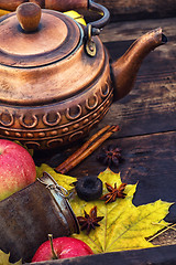 Image showing Copper kettle in retro still life