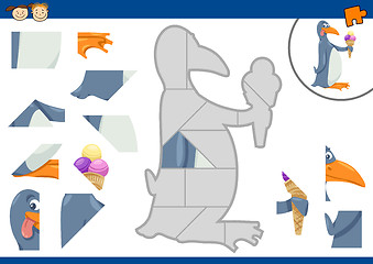 Image showing cartoon penguin jigsaw puzzle task