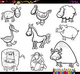 Image showing farm animals set coloring book