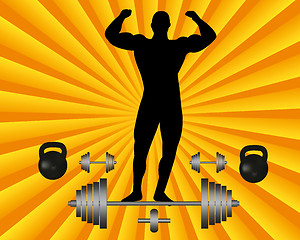 Image showing athlete with a barbell and dumbbell weights