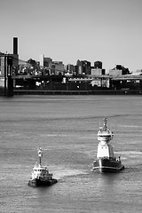 Image showing Reinauer tugboats in East River bw
