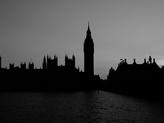 Image showing Black and white Houses of Parliament in London