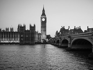 Image showing Black and white Houses of Parliament in London