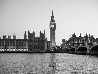 Image showing Black and white Houses of Parliament in London