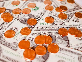 Image showing Retro look Dollar coins and notes