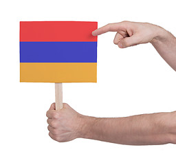 Image showing Hand holding small card - Flag of Armenia