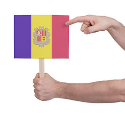 Image showing Hand holding small card - Flag of Andorra