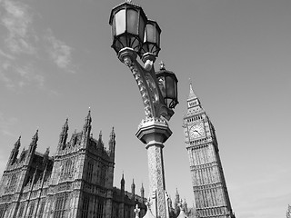 Image showing Black and white Houses of Parliament in London