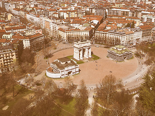 Image showing Retro looking Milan aerial view