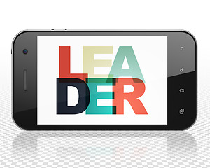 Image showing Business concept: Smartphone with Leader on  display