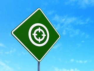 Image showing Business concept: Target on road sign background